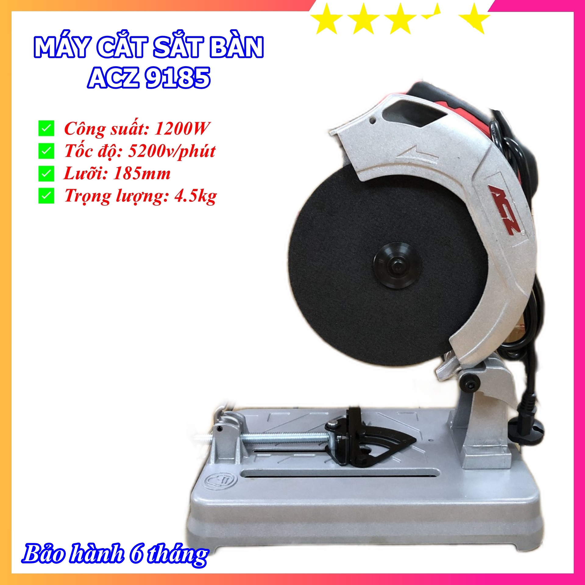 Máy Cắt Sắt Mini ACZ 9185 - Máy Cắt Sắt Bàn ACZ - Công Suất 1200w - Cắt Khỏe, Gọn Nhẹ - Kèm Sẵn Lưỡi Đá - Cắt Hộp 3x6 - Bảo Hành 6 Tháng