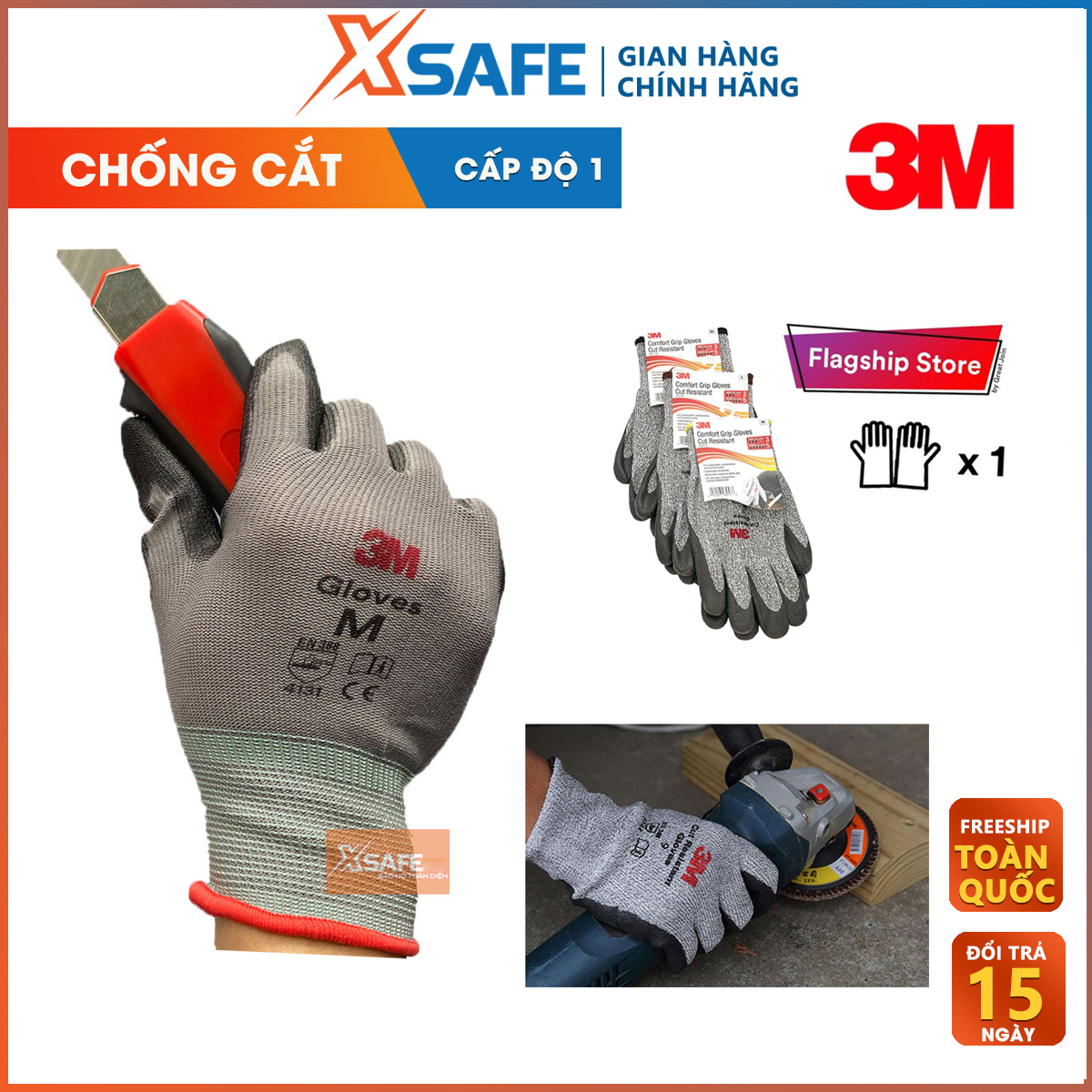 Găng tay bảo hộ lao động chống cắt 3M cấp độ 1 Găng tay bảo hộ chống đâm xuyên độ khéo léo cao, linh hoạt, ôm tay, chống giãn, chống trơn trượt, bao tay bảo hộ cơ khí, kỹ thuật, làm vườn, cho gia đình, điện tử