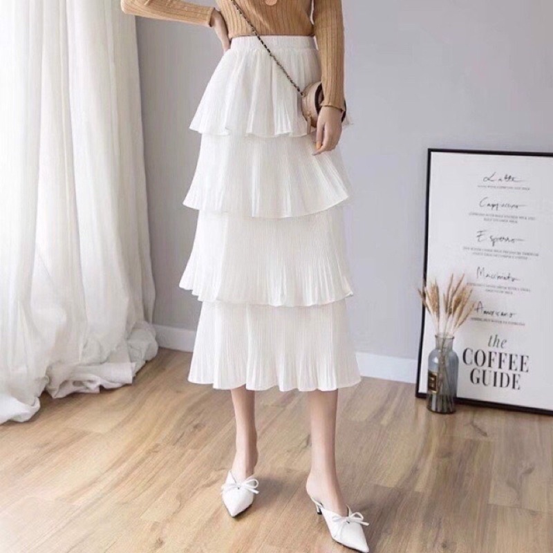 Chân váy tầng dập ly cạp chun