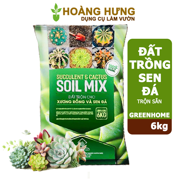 Đất trồng Sen đá Soil Mix, bao 6kg, đầy đủ dinh dưỡng, thoát nước tốt, Sen đá bền màu