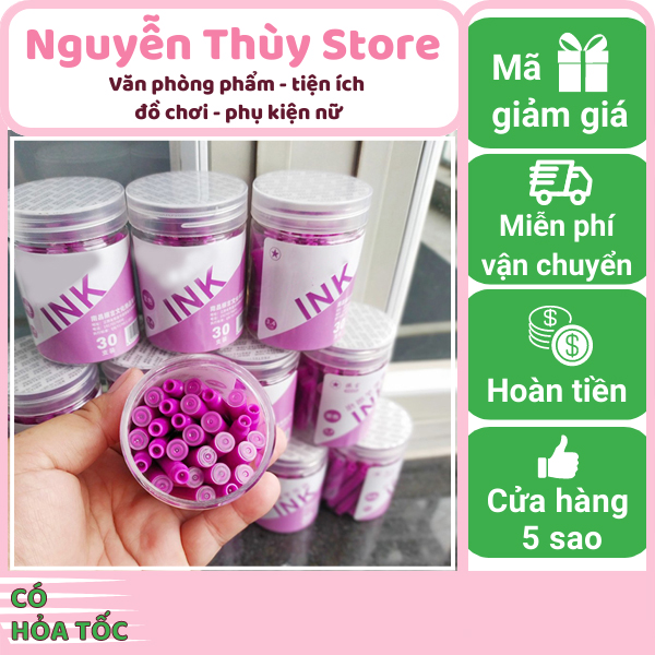 Combo 30 ống mực xóa được cho bút máy xóa được, ống mực cho bút máy có thể tẩy được, ruột bút máy xóa được kèm hủ đựng, ống mực tím xoá được, Nguyễn Thùy store