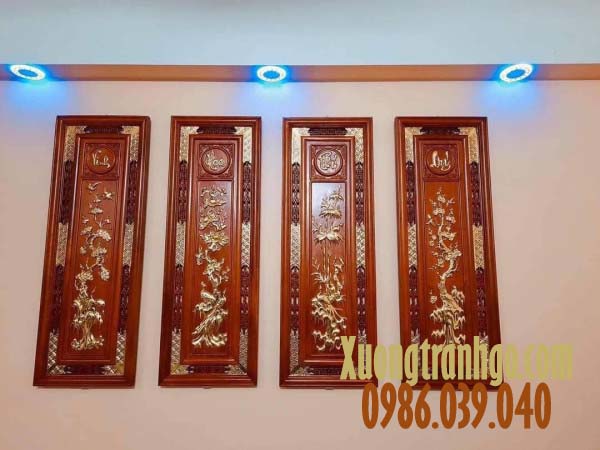 Tranh Tứ Quý (Vinh Hoa Phú Quý) - Gỗ Hương Đỏ Nam Phi Điêu Khắc