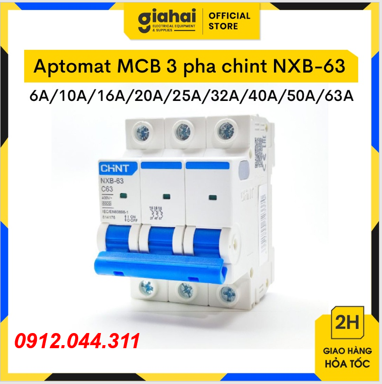Aptomat MCB 3 pha chint NXB-63 6A/10A/16A/20A/25A/32A/40A/50A/63A ( hàng chính hãng ) TBD36