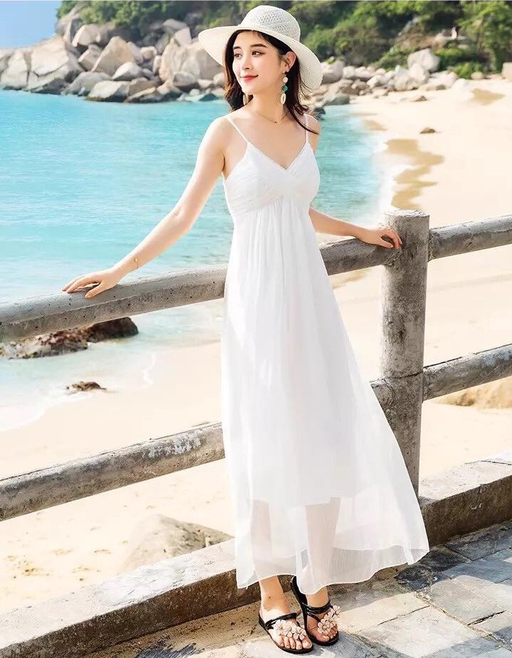 ĐẦM MAXI TRẮNG 2 DÂY THỜI TRANG HÈ 2019