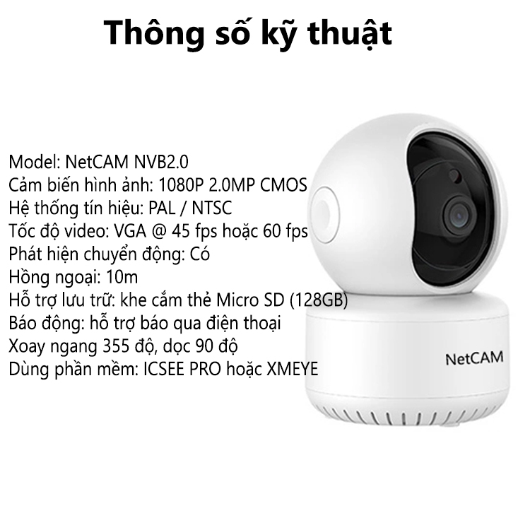 [HCM]Camera IP Wifi NetCAM NVB2.0 (2MP) - Hãng Phân Phối Chính Thức