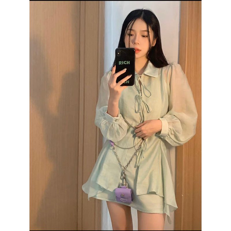 Set áo sơ mi  phối chân váy dáng A