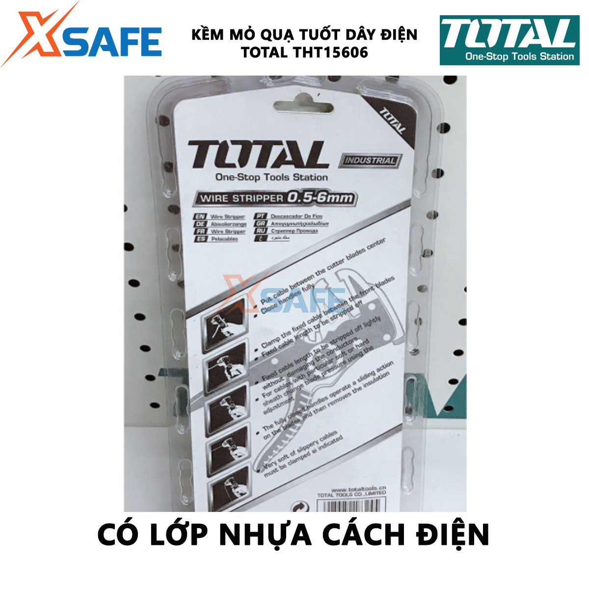 Kìm mỏ quạ tuốt dây điện cos đa năng cao cấp TOTAL THT15606 cắt tuốt dây điện cáp mạng nối điện tử đường kính 05-6mm