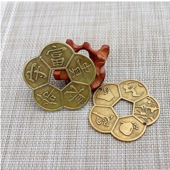 Combo 6 Đồng Xu Hoa Mai Kim phong thủy đòng thau nguyên chất