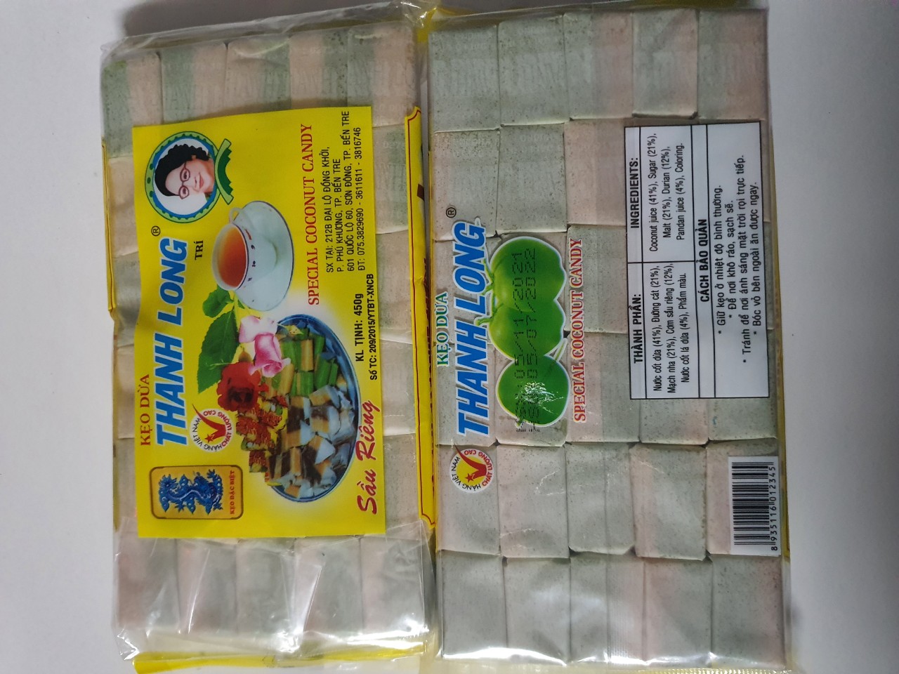 [Hoàn tiền 10%] [HCM]Kẹo dừa sữa dứa sầu riêng THANH LONG 450gr-DATE luôn mới