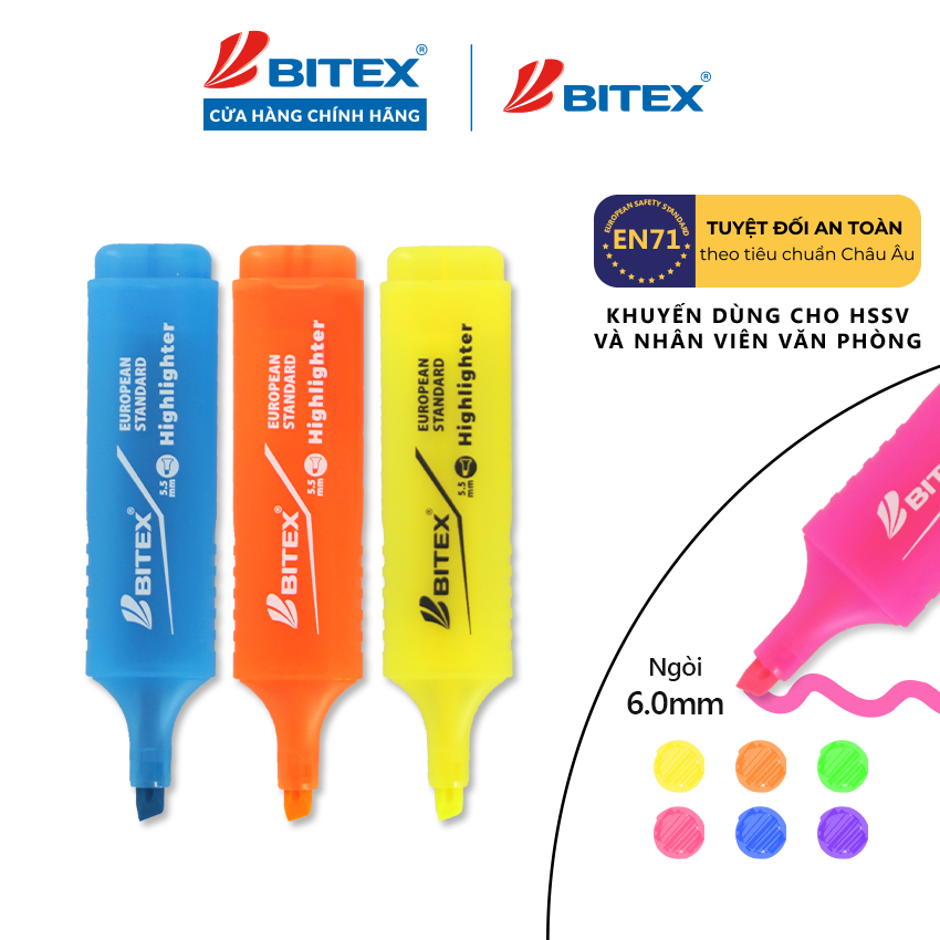 Bút dạ quang highlight Bitex HL04 nhiều màu