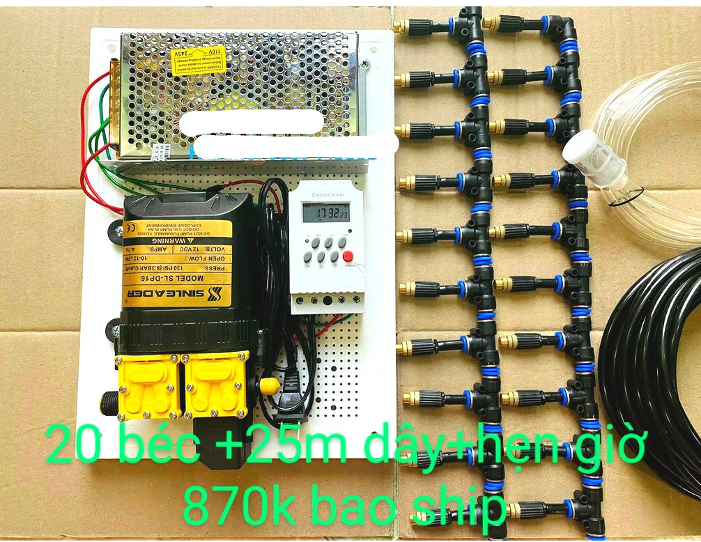 Bộ phun sương bơm đôi Sinleader 20 30 40 béc đồng tự động tưới cây, tưới lan, làm mát mái nhà cho giàn lan 15 50m2