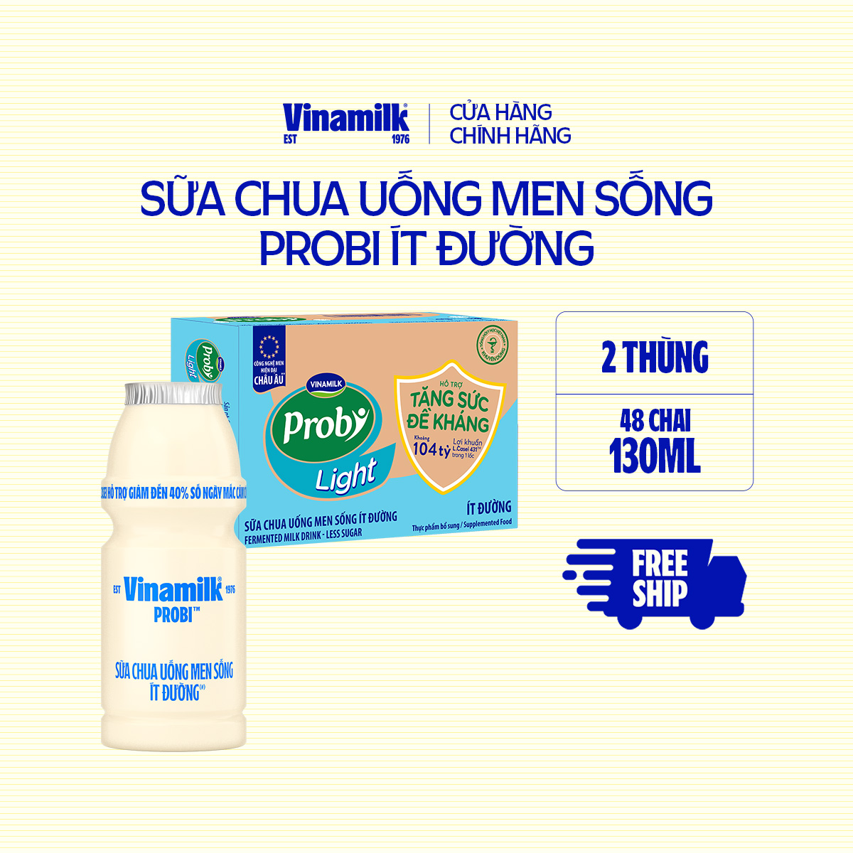 2 Thùng Sữa chua uống Probi Ít Đường chai 130ml -24 chai/Thùng Yogurt