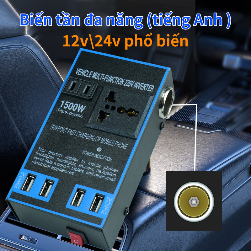 Car inverter 12v/24v to 220v car power converter multi-function car socket charger (CHỈ DÀNH CHO Ô TÔ NHỎ VÀ XE TẢI LỚN)