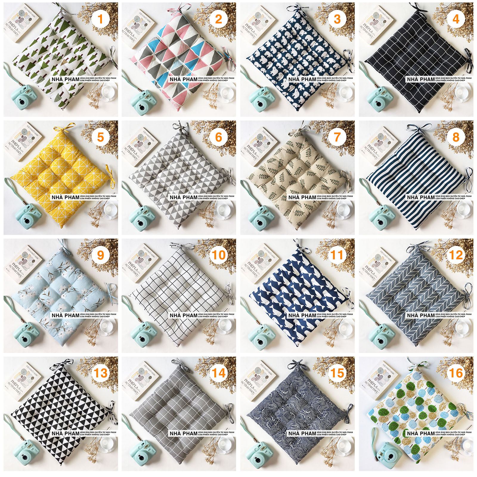 Đệm Vuông Ngồi Bệt PATTERN PHAM (40,45,50cm) (NO17-32)