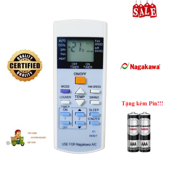 Điều khiển điều hòa Nakagawa các dòng Nakagawa NIS-C NS-C NIS-A NS-A 1 2 chiều Inverter- Hàng loại tốt 100% Tặng kèm Pin