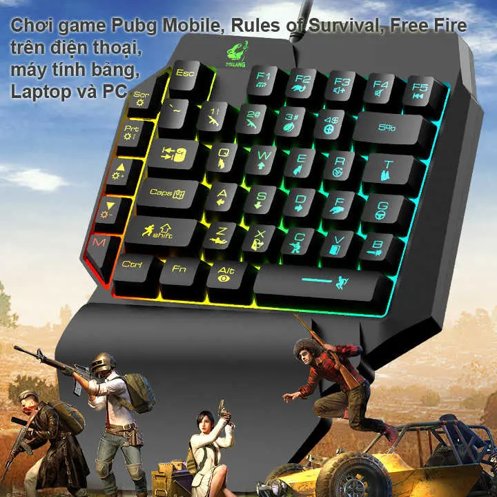 Bàn phím giả cơ FREE WOLF K15 chơi game Pubg Mobile Rules of Survival Free Fire trên điện thoại máy tính bảng Laptop-HT