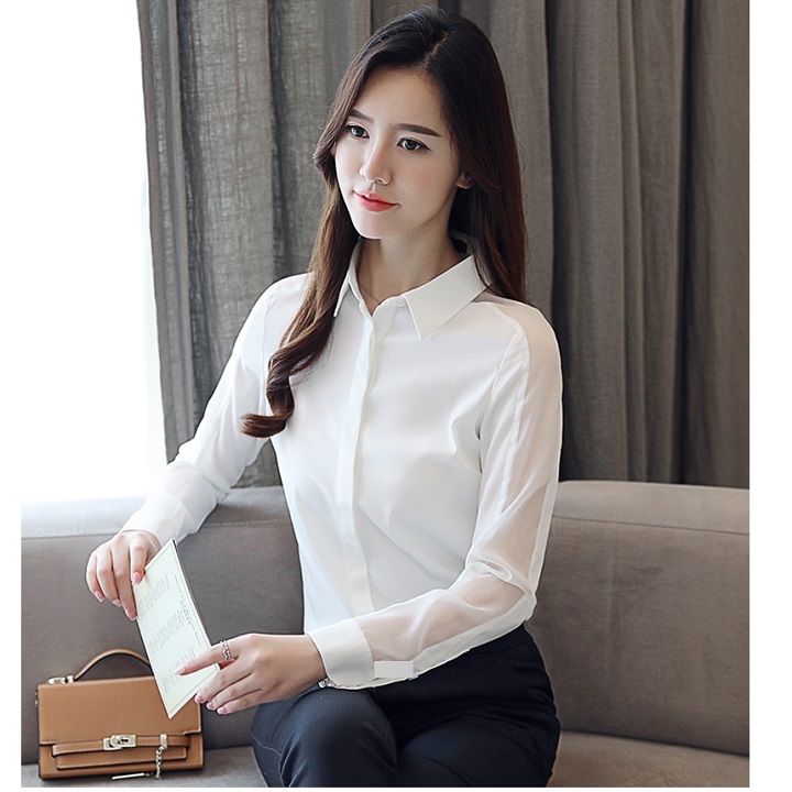 Áo sơ mi nữ Giấu Nút tay dài phối voan mỏng