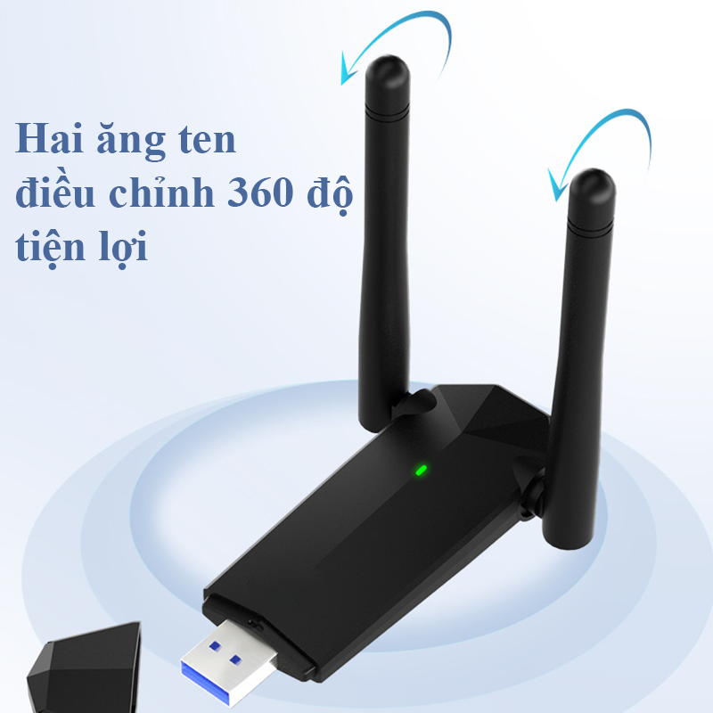 USB Wifi Cho PC 2 Râu Không Dây AC1300M Băng Tần Kép 5Ghz 2.4Ghz 1300Mbps Bộ Thu Sóng Wifi Chuẩn Wifi5 802.11 AC B G N