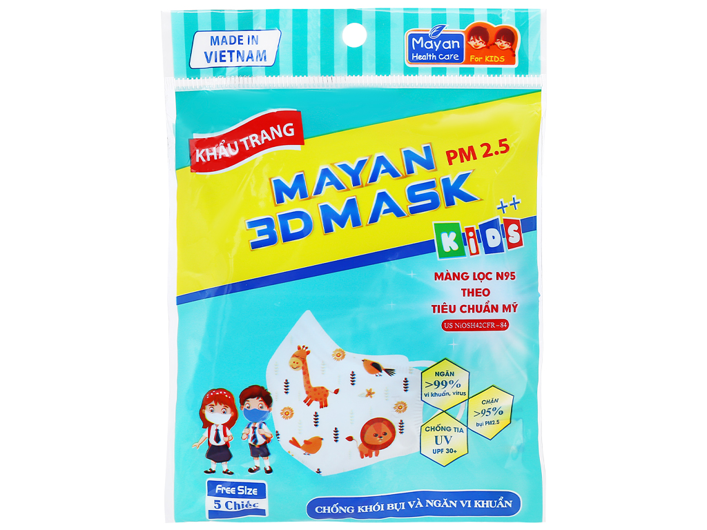 [Gói 5 cái] Khẩu trang trẻ em Mayan 3D kháng khuẩn
