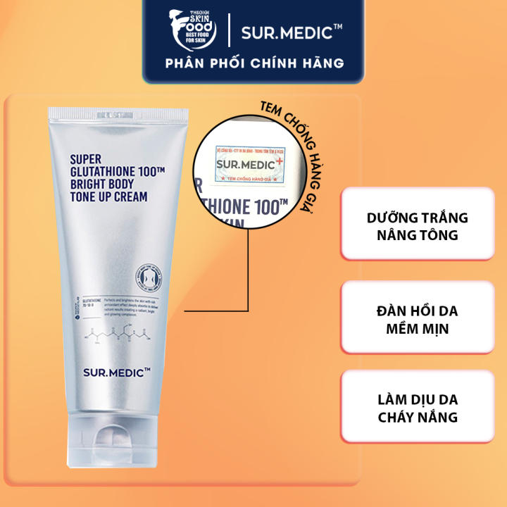 Kem Dưỡng Thể Trắng Da Nâng Tông Sur.Medic+ Super Glutathione 100TM Bright Body Tone Up Cream 150ml