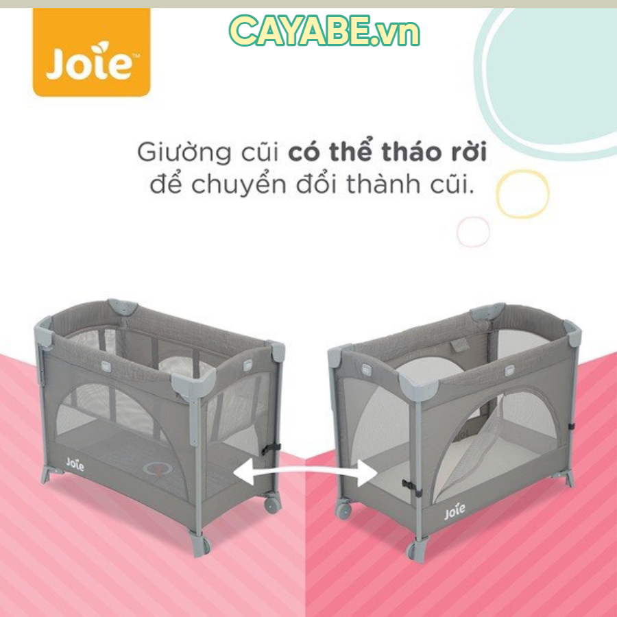 Nôi cũi vải cho bé gấp gọn hạ thành Joie Kubbie Sleep Foggy Gray
