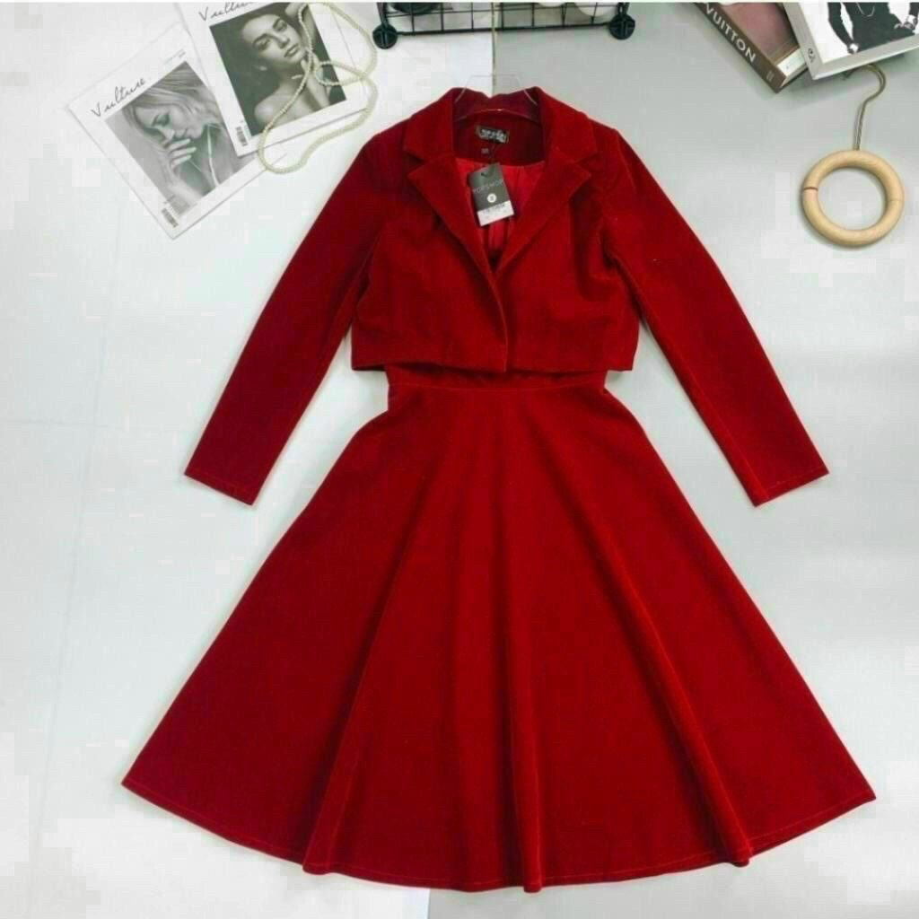 Đầm nữ thời trang mặc đi tiệc, Đầm umi maxi có mút hai dây váy xoè kèm kèm khoác ngắn tay dài phong cách Hàn Quốc