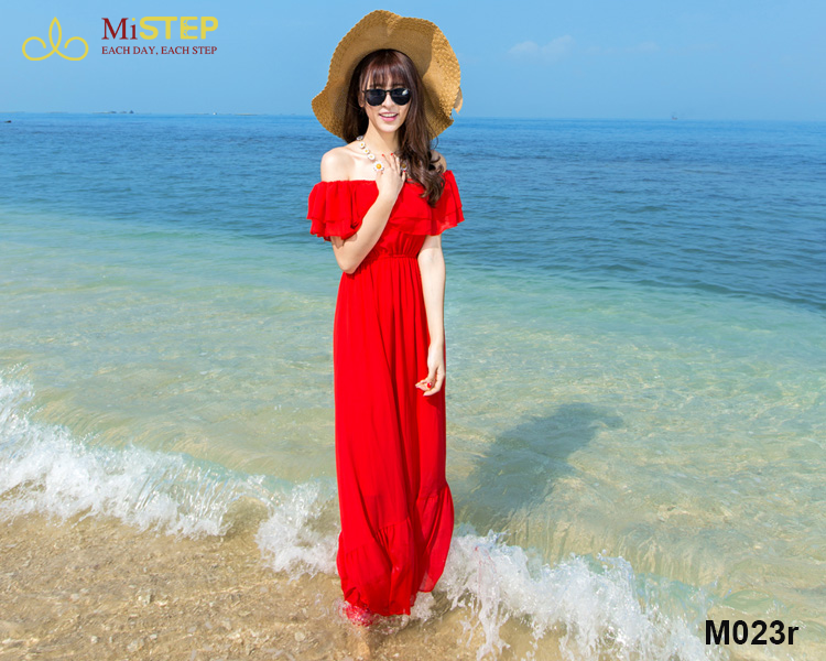 Đầm Maxi Lệch Vai Đi Biển Cho Người Béo
