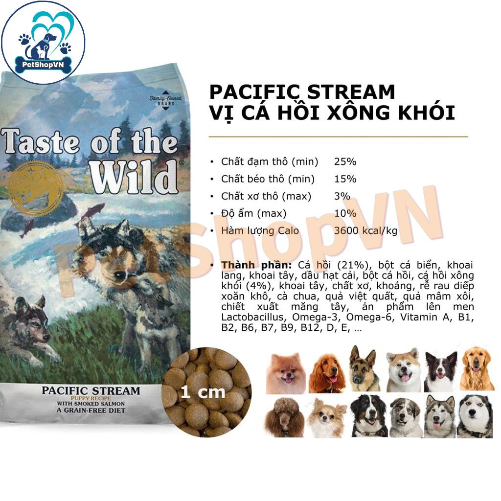 Thức Ăn Cho Chó Con Hạt TASTE OF THE WILD PACIFIC STREAM PUPPY Bao 12Kg Vị Cá Hồi Xông Khói