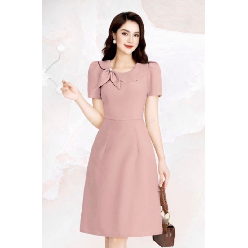 Đầm cổ sen lệch kết nơ