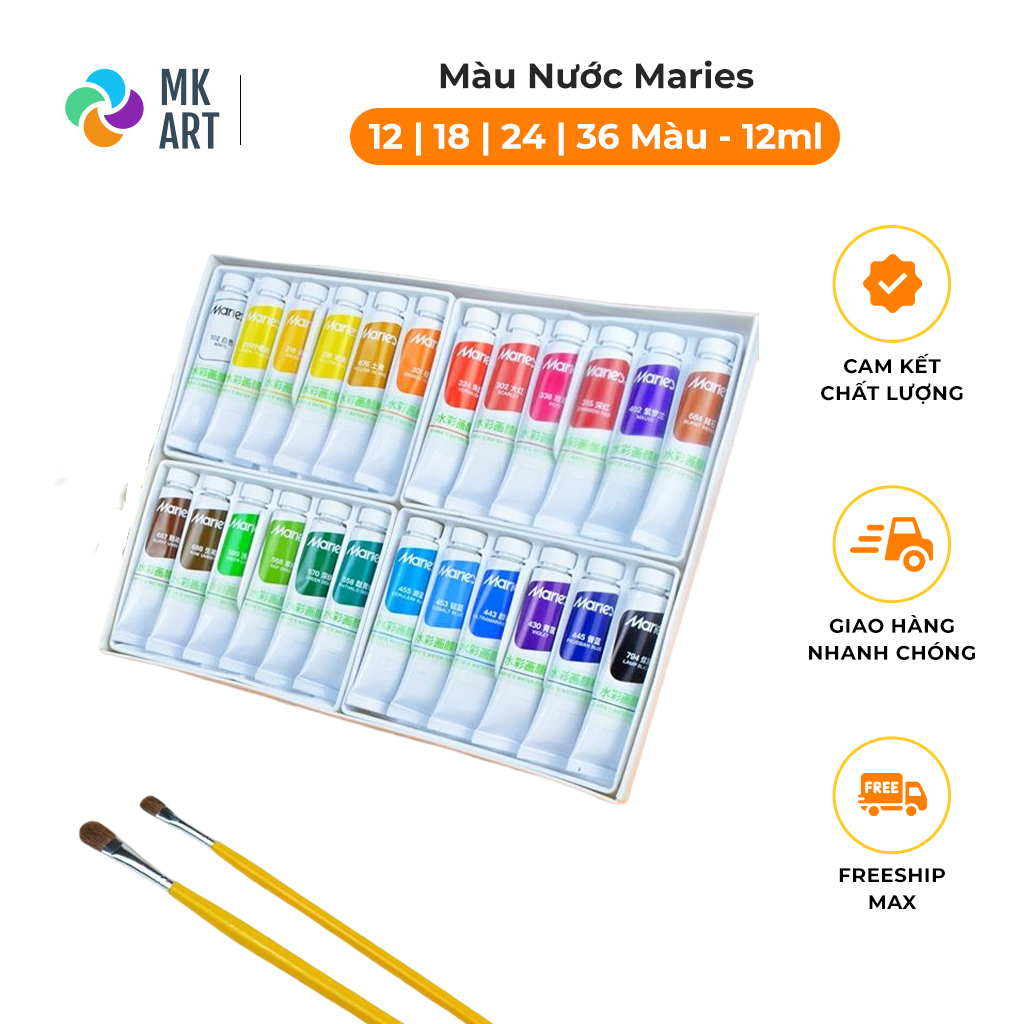 Màu nước Maries dạng tuýp 12ml (set 12/18/24/36 màu) Water color