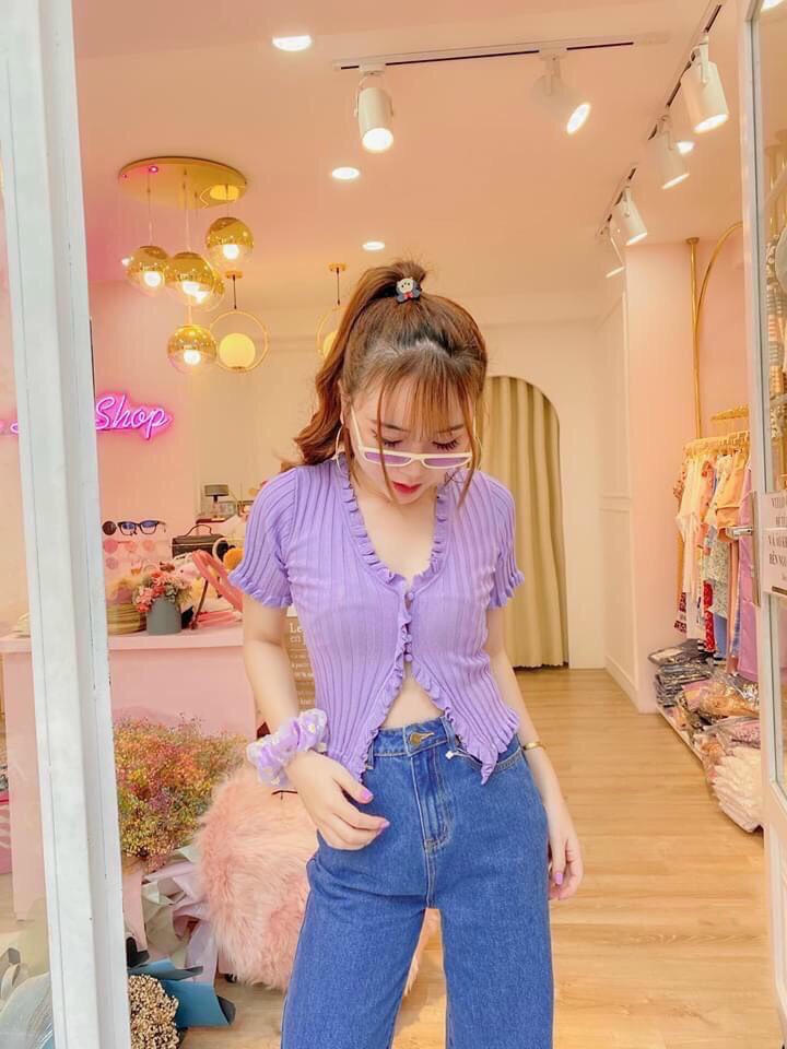 Áo Kiểu Chất Gân Xốp Tay Ngắn Nút Ngực Hot Trend Jennie Blackpink TTSLA0283