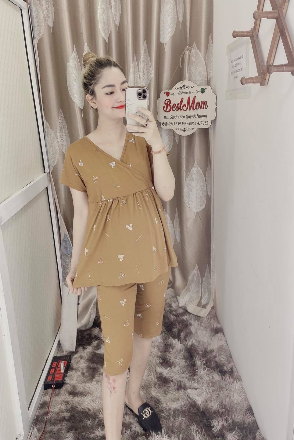 Bộ Lửng Bầu Và Sau Sinh Chất Cotton Cao Cấp (Hình tim cổ chéo)