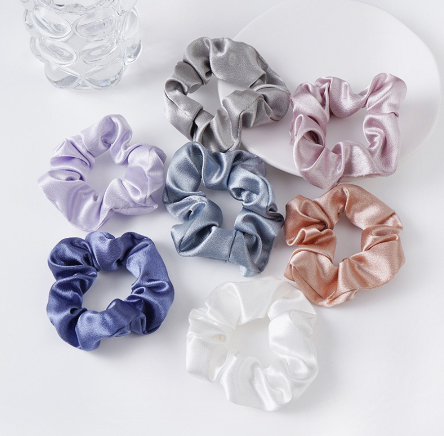 Dây cột tóc scrunchies lụa satin phi bóng sang chảnh nhiều màu video thật Aikimo SL1