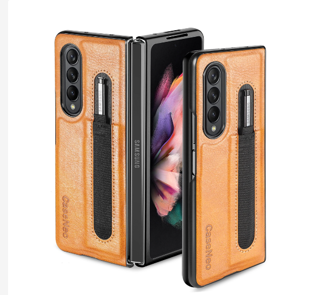 Ốp lưng da cho samsung z fold 4 5g, z fold 3 5g có khe gài bút sang trọng lịch lãm