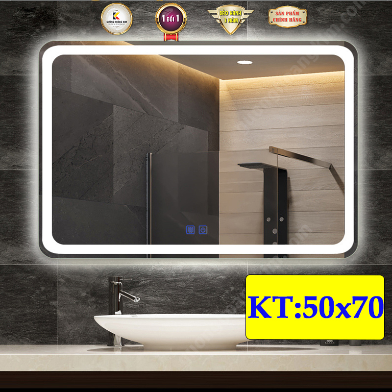 gương phòng tắm có đèn led cảm ứng thông minh kích thước 50x70 cm - guonghoangkim giá rẻ