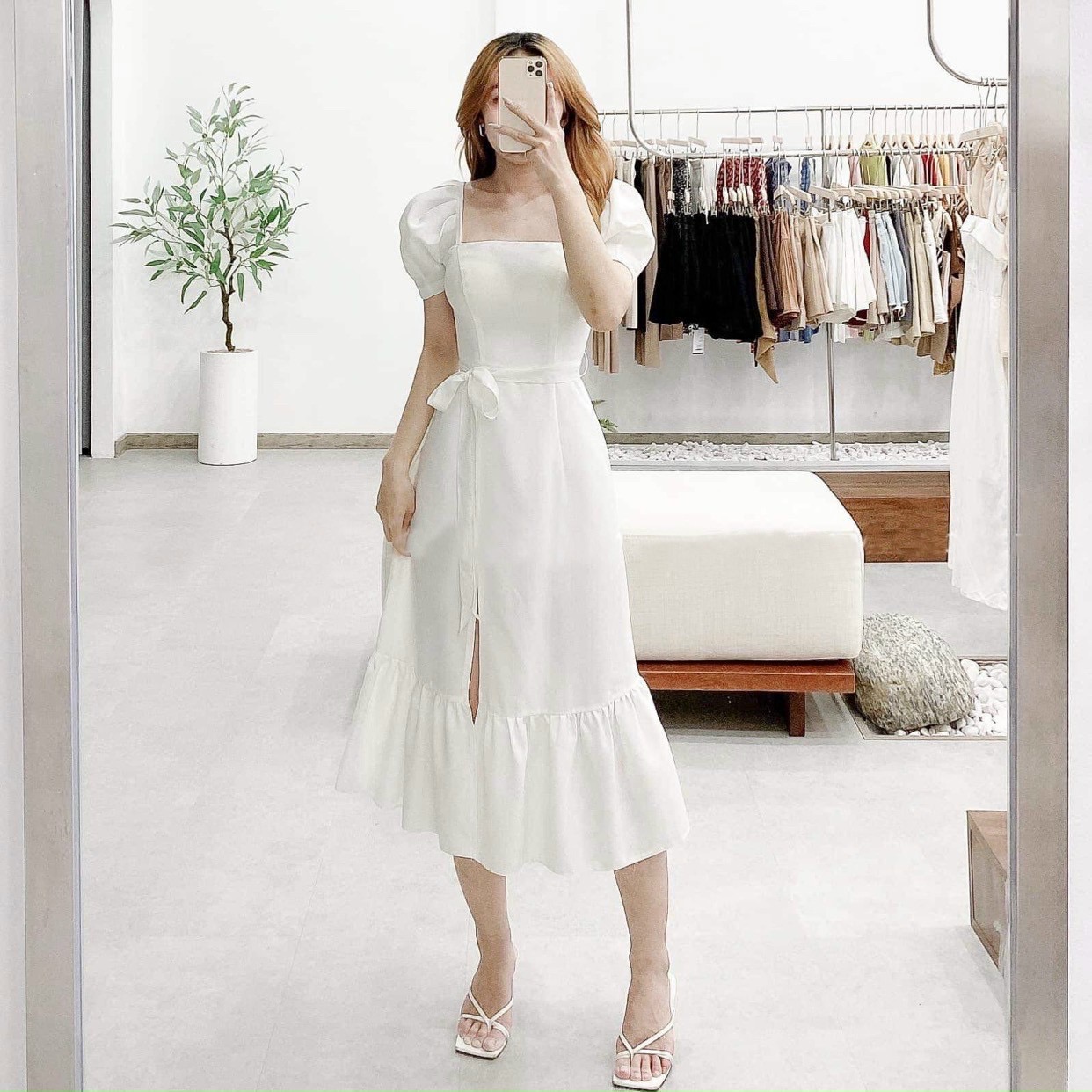 Đầm đuôi cá cổ vuông 2 màu
