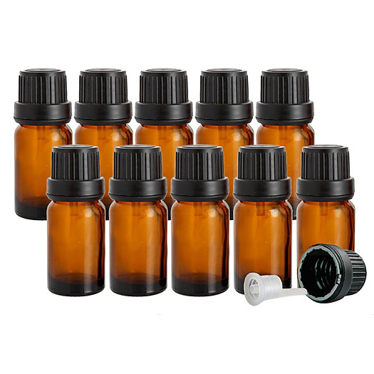 Combo 10 Chai lọ đựng tinh dầu thủy tinh nắp đen nhỏ giọt màu nâu dung tích - 10ML