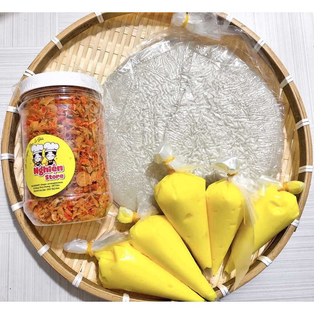 [Combo tặng 5 túi bơ 50gr] Bánh tráng 250gr + 200gr ruốc hành phi