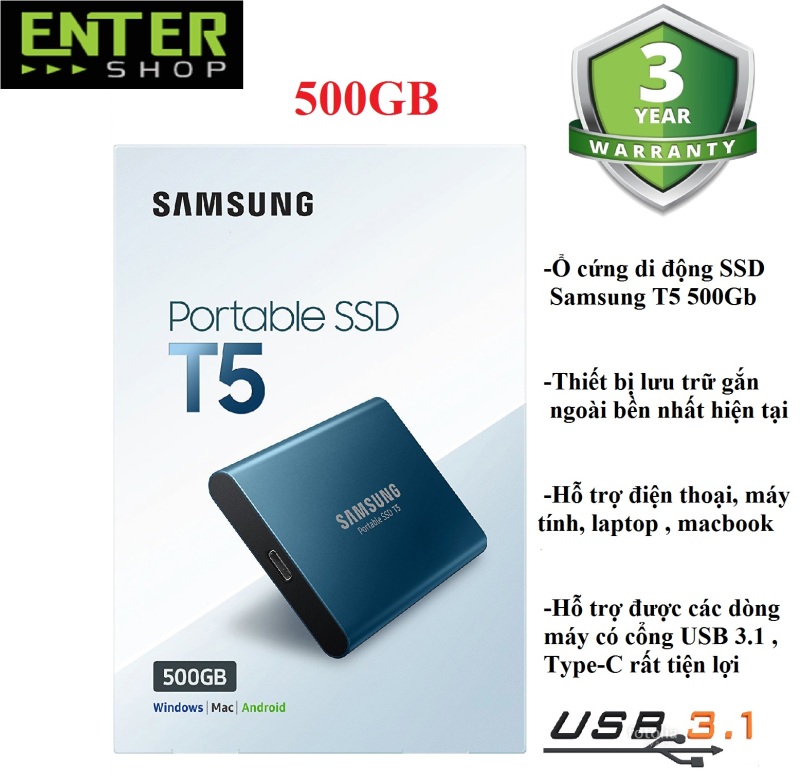 Bảng giá Ổ cứng di động SSD Samsung T5 500Gb Usb 3.1 gen 2 Phong Vũ