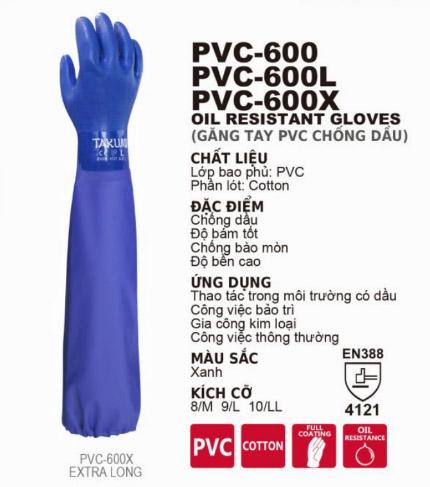 Găng tay chống dầu TAKUMI loại dài hết cánh tay PVC-600X