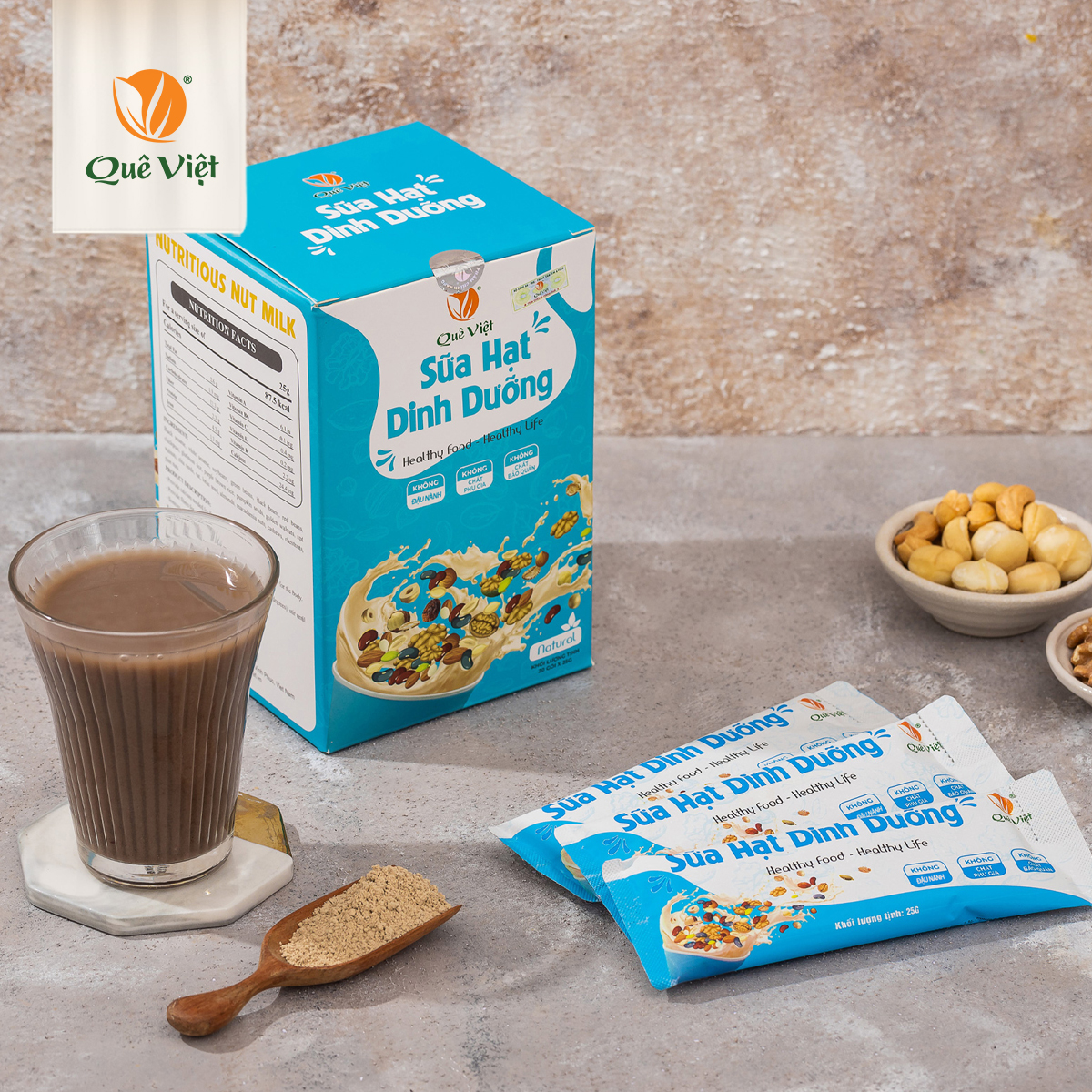Sữa hạt dinh dưỡng Quê Việt (không đậu nành) - Hộp 500G (20 túi x 25G)