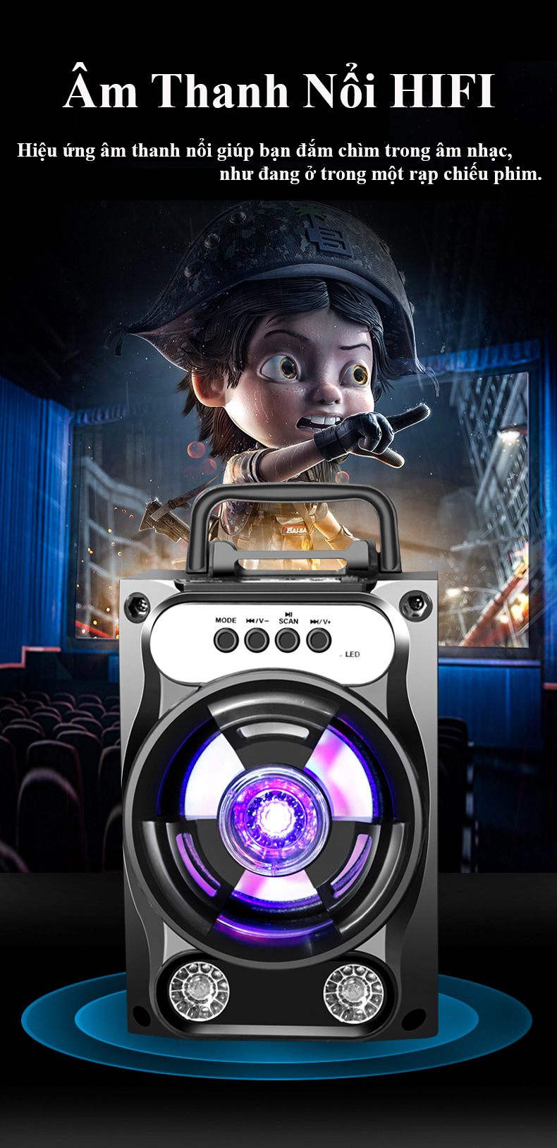 Loa bluetooth hát karaoke mini, âm thanh HIFI cực hay, bass cực chất - Tặng Kèm Micro Karaoke. Bảo hành 24 tháng, lỗi đổi mới 7 ngày .