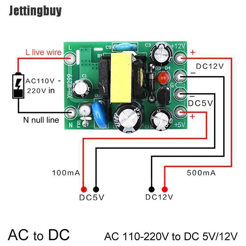 Jettingbuy Mini AC-DC Converter AC110V 220V to DC 12V 0.2A+5V Module Board