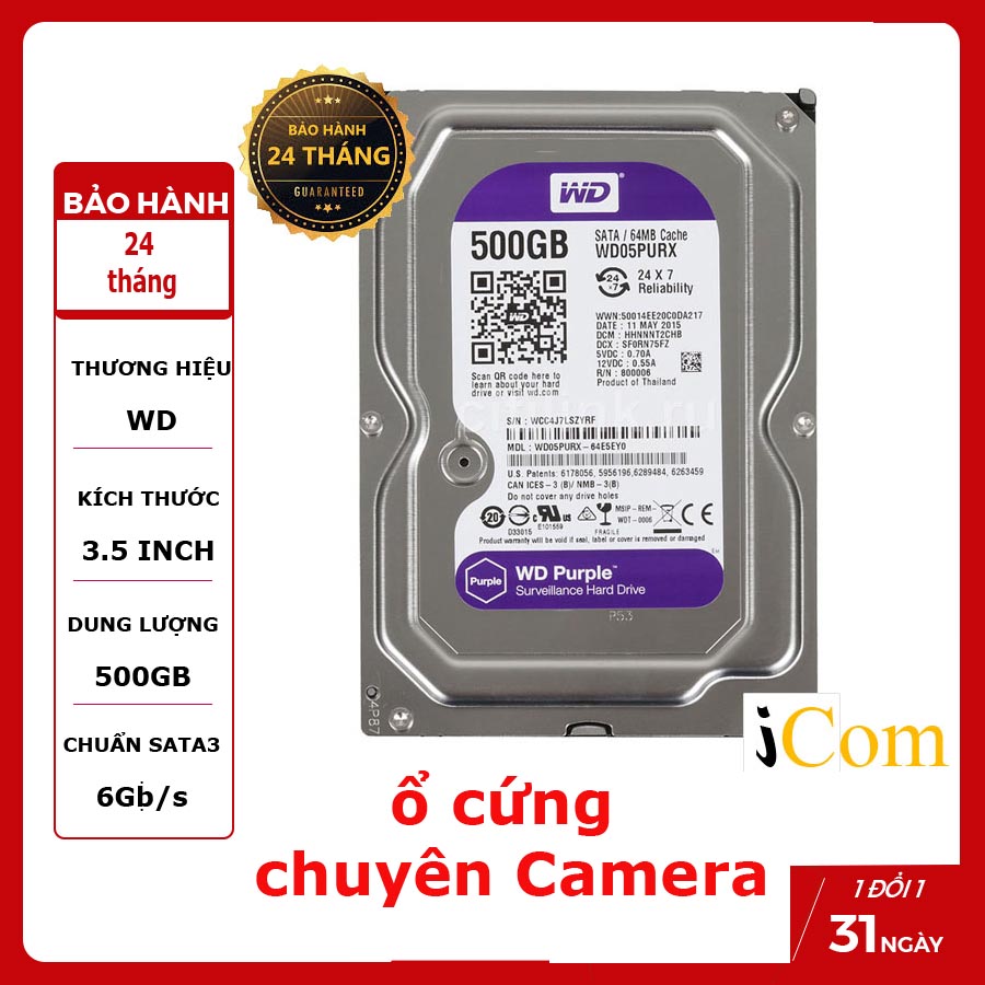 HDD 500GB WD tím chuyên camera