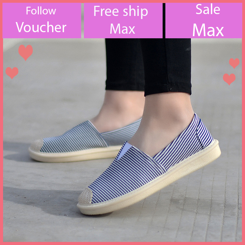 Giày lười nữ vải dáng slipon mọi kẻ sọc ngang đi bộ êm chân phong cách hàn quốc Jaydep V335