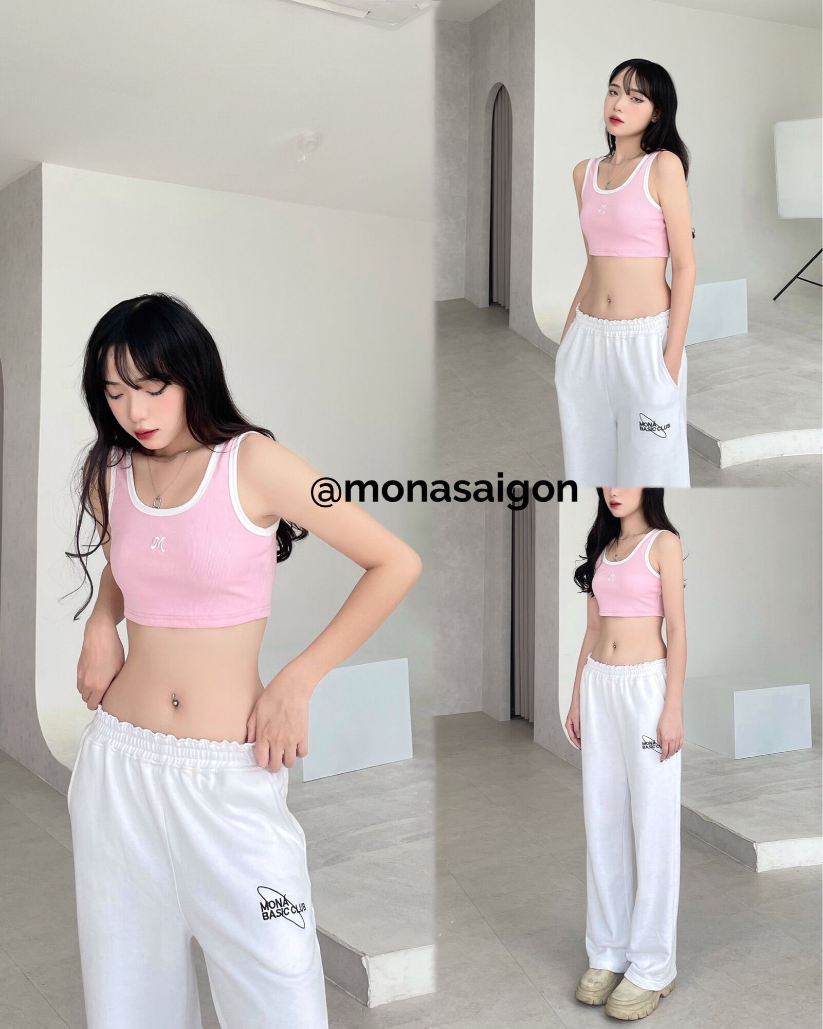 [VOUCHER 12%/149K] Áo croptop thun gân MONÁ - KABI XÁM/HỒNG NHẠT