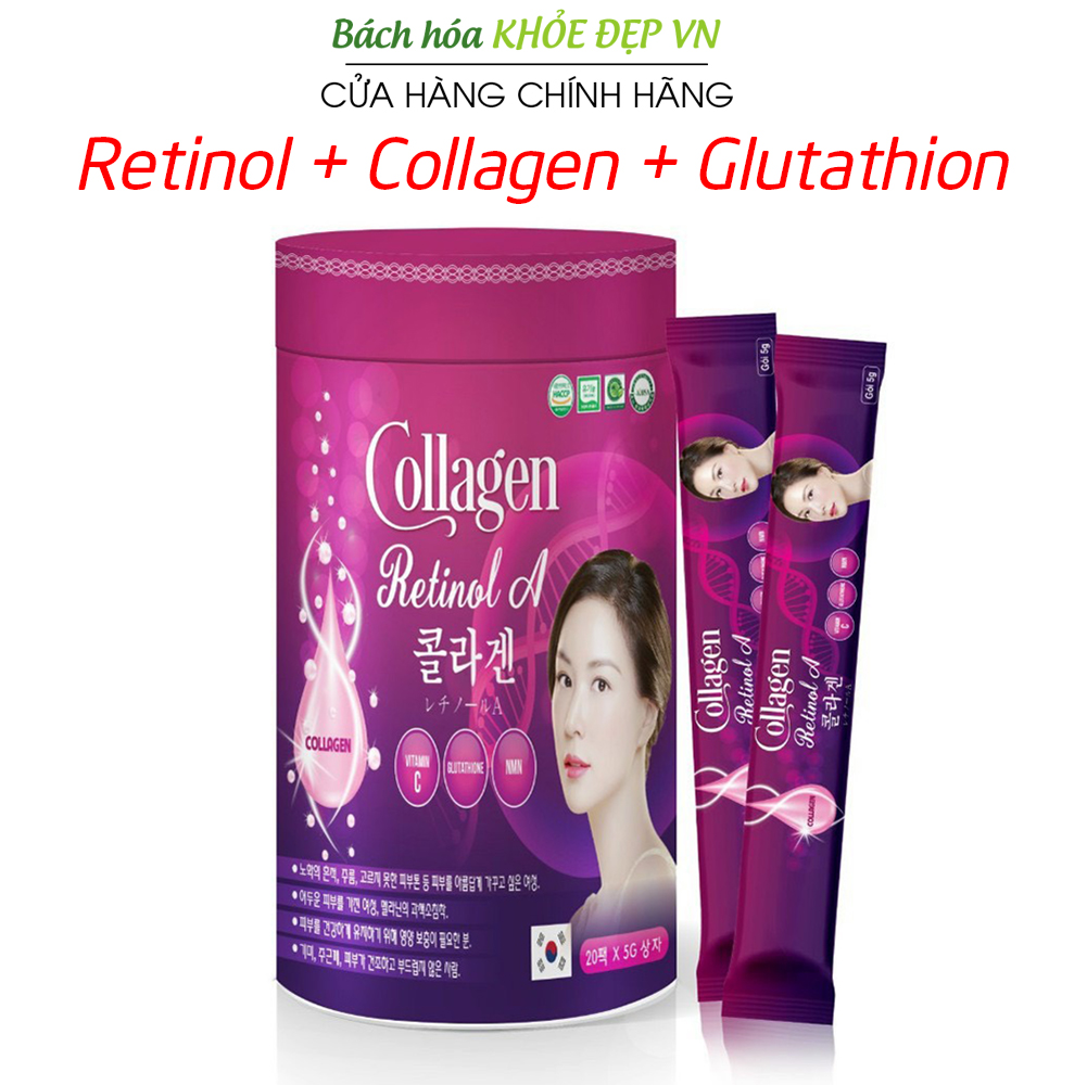 Gel collagen retinol A glutathione vitamin E C giúp đẹp trắng da chống lão hóa giảm mụn thâm đen nám sạm da - Hộp 20 gói