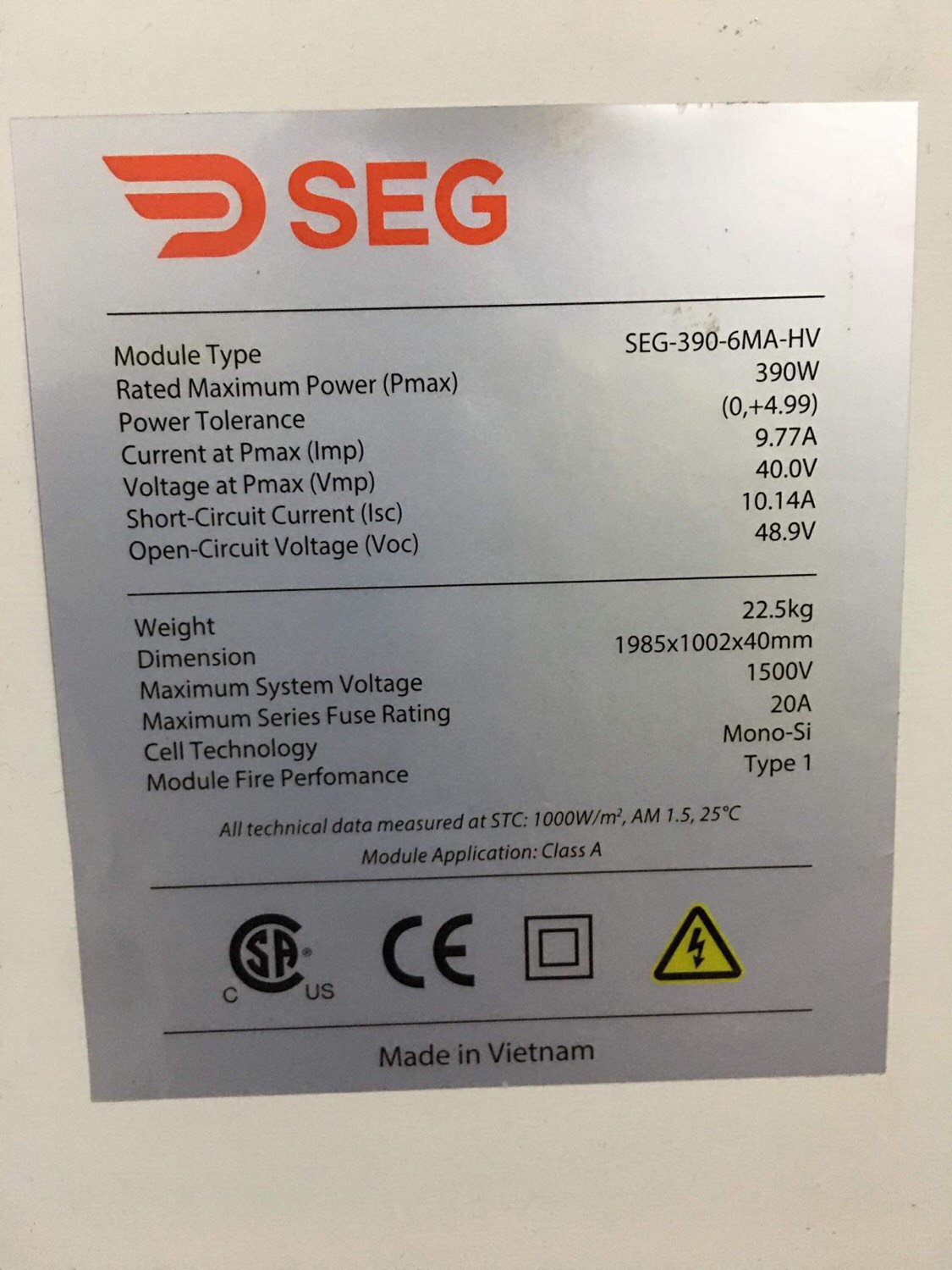 Pin mặt trời mono 390W