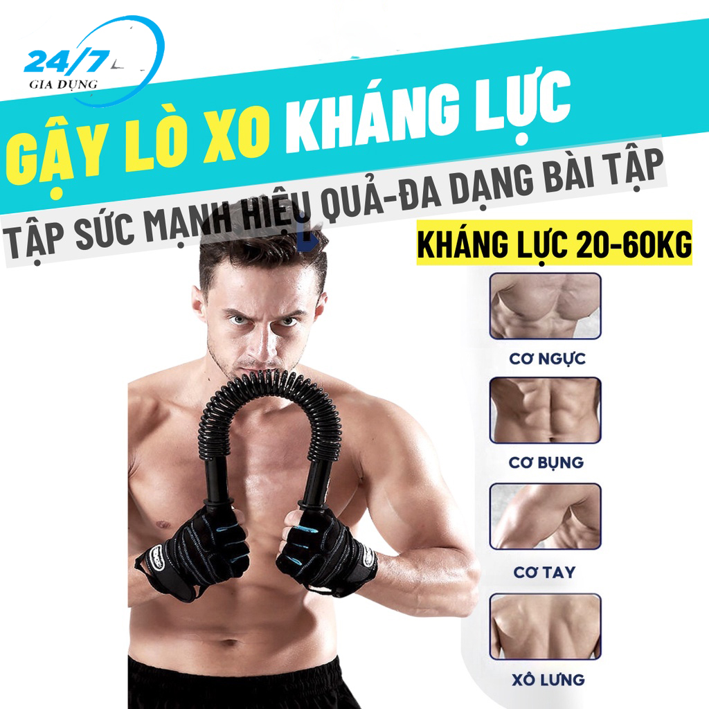 Gậy Bẻ Tập Cơ Tay, Cơ Bụng Lò Xo Lực Bẻ 20kg, 30 kg, 40kg, 50kg, 60kg, Gậy tập cơ tay bằng khung thép chịu lực tốt, gậy lò xo tập gym hiệu quả tại nhà,  Gậy bẻ tập cơ tay lò xo đàn hồi Titan, Gậy tập cơ tay - Giadungbv247