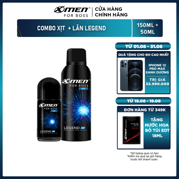 Combo Lăn khử mùi X-men For Boss Legend 50ml + Xịt khử mùi X-men For Boss Legend 150ml